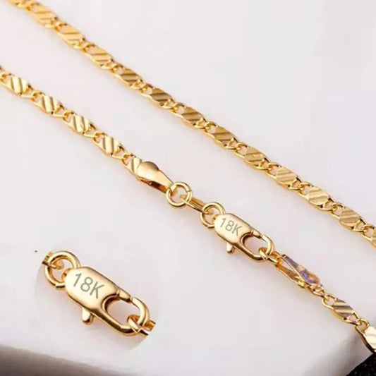 Fashion 18K Gold Necklace 2MM 16/18/20/22/24/26/28/30 Inch Side Chain Necklace For Women Men Jewelry 925 Silver Necklace Good Vibrations