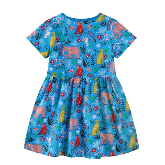 Little maven 2025 Summer New Kids Clothes Baby Girls Children's Clothing Cartoon Animals Dresses 2-7 Years Good Vibrations