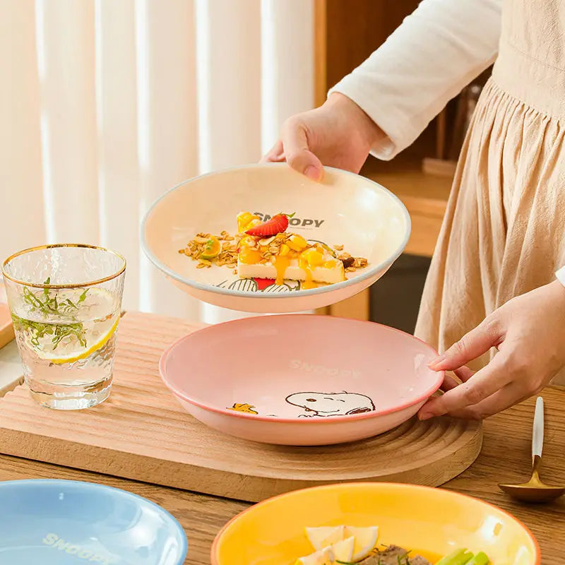 Snoopy cartoon cute ceramic dinner plate creative personalised home kitchen tableware fruit plate anime merchandise holiday gift Good Vibrations