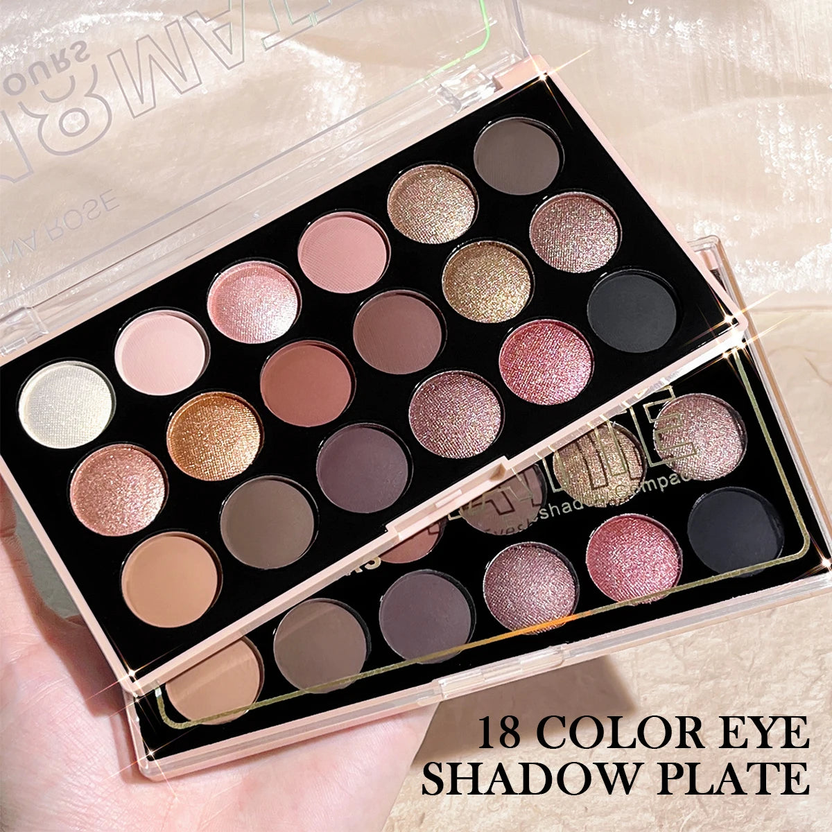 18-Color Eyeshadow Palette – Pearlescent, Matte, Fine Shimmer, Glitter, Earth Tones, Long-Lasting, High-Performance Good Vibrations