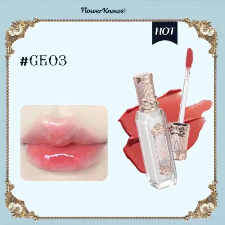 Flower Knows Lipstick Swan Ballet Lip Gloss Mirror Moisturizing Long-lasting Lip Glaze Nostickcup Nourishing  3.5g Good Vibrations