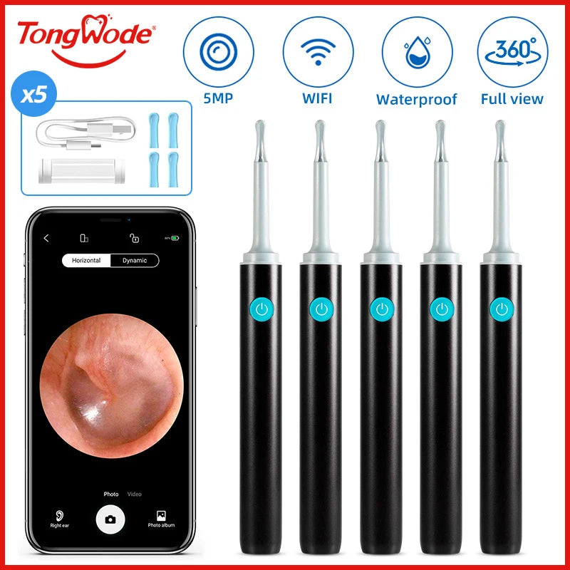 Wireless Visual Ear Endoscope Spoon Safe Silicone Earpick 5MP Camera Ear Wax Remover Luminous Otoscope 3.9mm Ear Cleaning Tools Good Vibrations