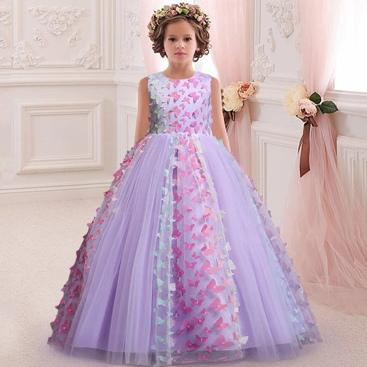 Girls' sleeveless Flower Girl Wedding Dress petal embroidery Long Dress Girls' dance performance model walk show art dress Good Vibrations