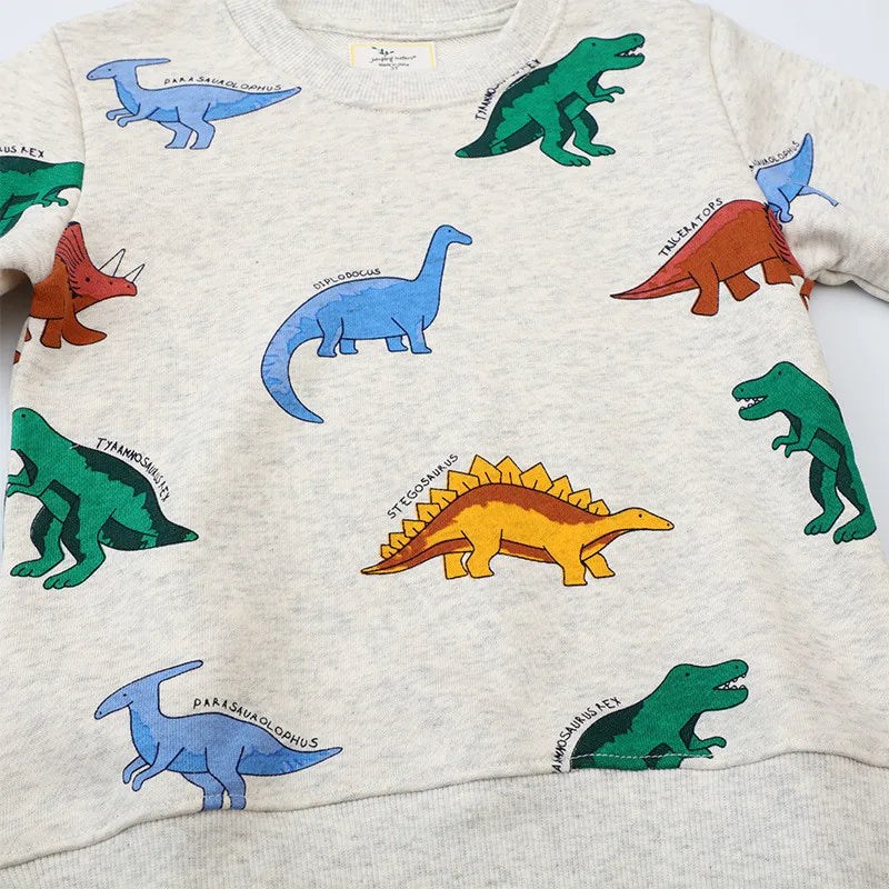 Jumping Meters 5-7T Long Sleeve  Boys Girls Hooded Sweatshirts With Dinosaur Children's Clothing  Hot Selling Baby Shirts Tops Good Vibrations