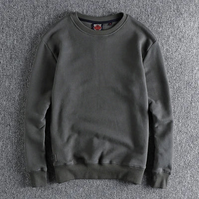 Autumn Winter American Retro Heavyweight Velvet Solid Color Sweatershirt Men's Fashion Pure Cotton Washed Youth Pullover Hoodies Good Vibrations