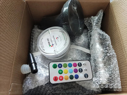 Acrylic smoking hookah kit with LED light and remote in packaging.