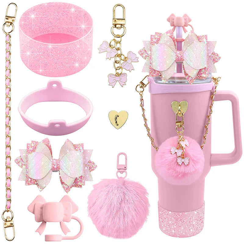 Bling Stanley Cup Accessories For 40oz & 30oz Tumbler Including Silicone Cute Bow Straw Topper Cover, Silicone Stanley Cup Boot Good Vibrations Adult Super Store