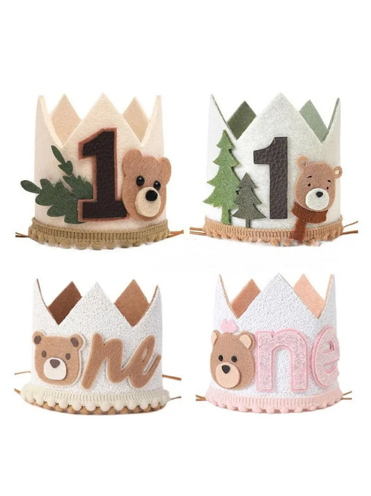 Baby's 1st Birthday Bear Crown Jungle Animal Bear Crown One Year Old Boy Girl First Birthday Party Balloon Supplies