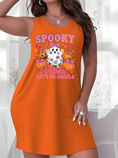 Halloween Costume Retro Ghost Casual Women's Dresses Soft Breathable Dresses Woman Summer Spooky Print Girl Costume Y2k Clothes Good Vibrations
