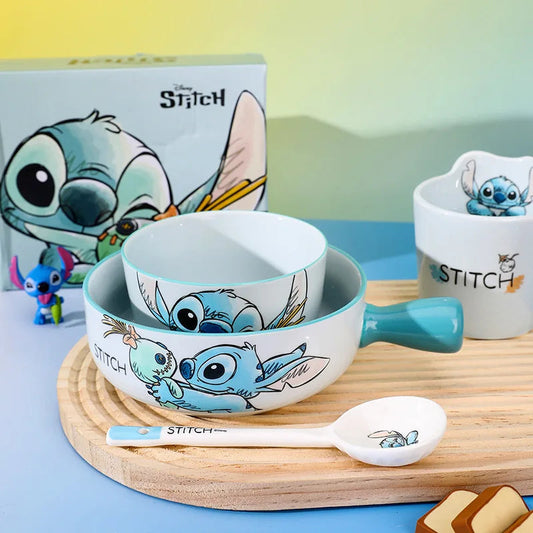 Stitch Kawaii Anime Cartoon Peripheral Ceramic Exquisite Tableware High Temperature Resistant Chopsticks Set 4.5 Inch Bowl Good Vibrations