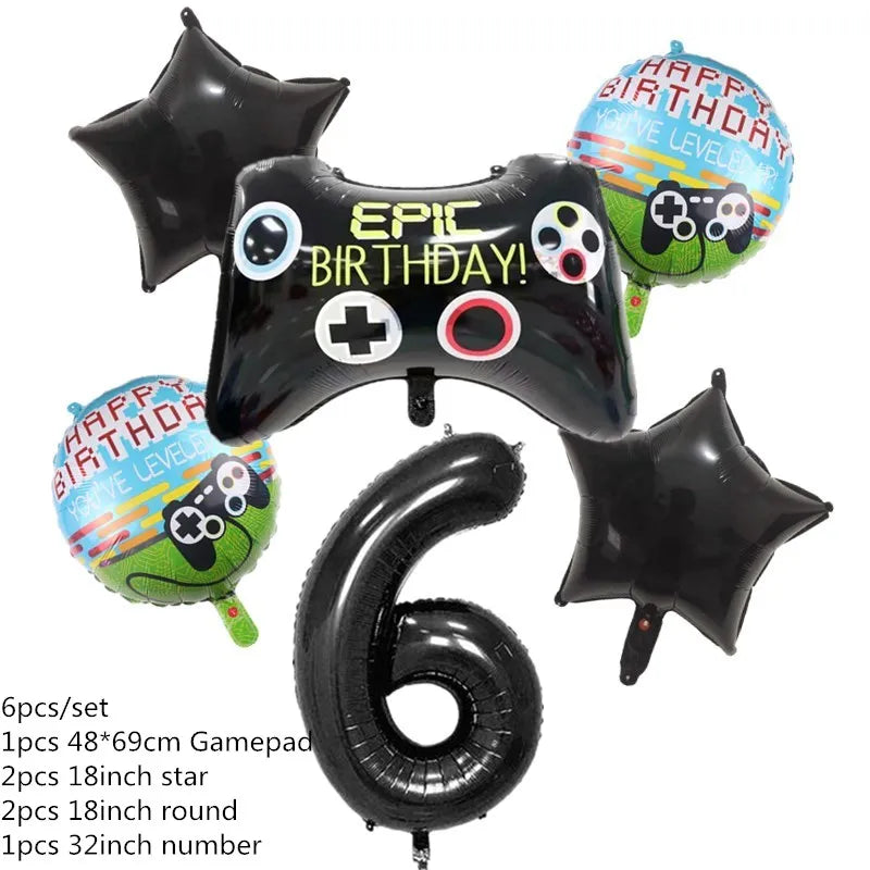 Video Game Party Supplies Set Birthday Decorations Happy Birthday Gaming Backdrop Game On Table Covers Gamer Banner Balloons Good Vibrations