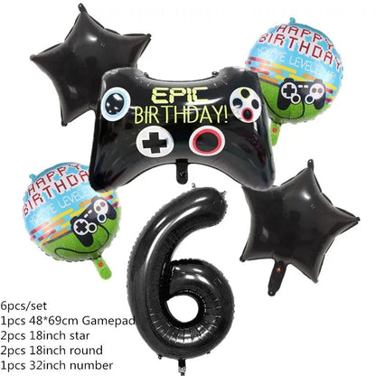 Video Game Party Supplies Set Birthday Decorations Happy Birthday Gaming Backdrop Game On Table Covers Gamer Banner Balloons Good Vibrations