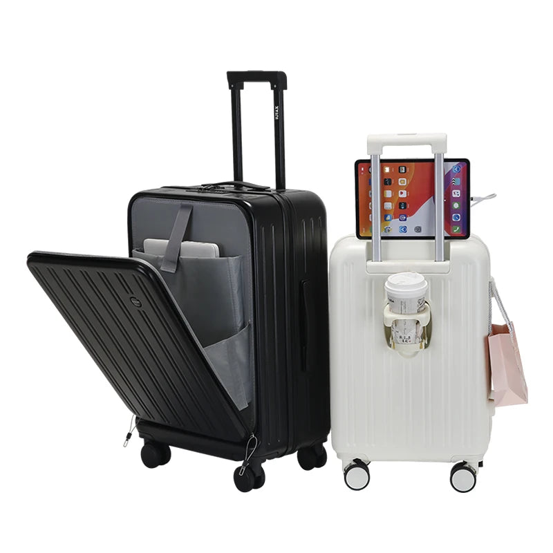 20 Inch Expandable Carry On Luggage With Wheels PC Hard Shell Suitcases Lightweight Front Opening Luggage Travel Suitcase Good Vibrations