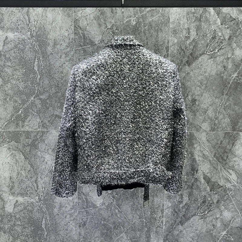 Autumn Winter High-End Bright Silk Design Short Suit Collar Jackets Loose Coat Men Handsome Fashion Trendy Male Solid Color Tops Good Vibrations