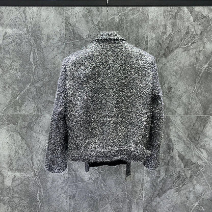 Autumn Winter High-End Bright Silk Design Short Suit Collar Jackets Loose Coat Men Handsome Fashion Trendy Male Solid Color Tops Good Vibrations