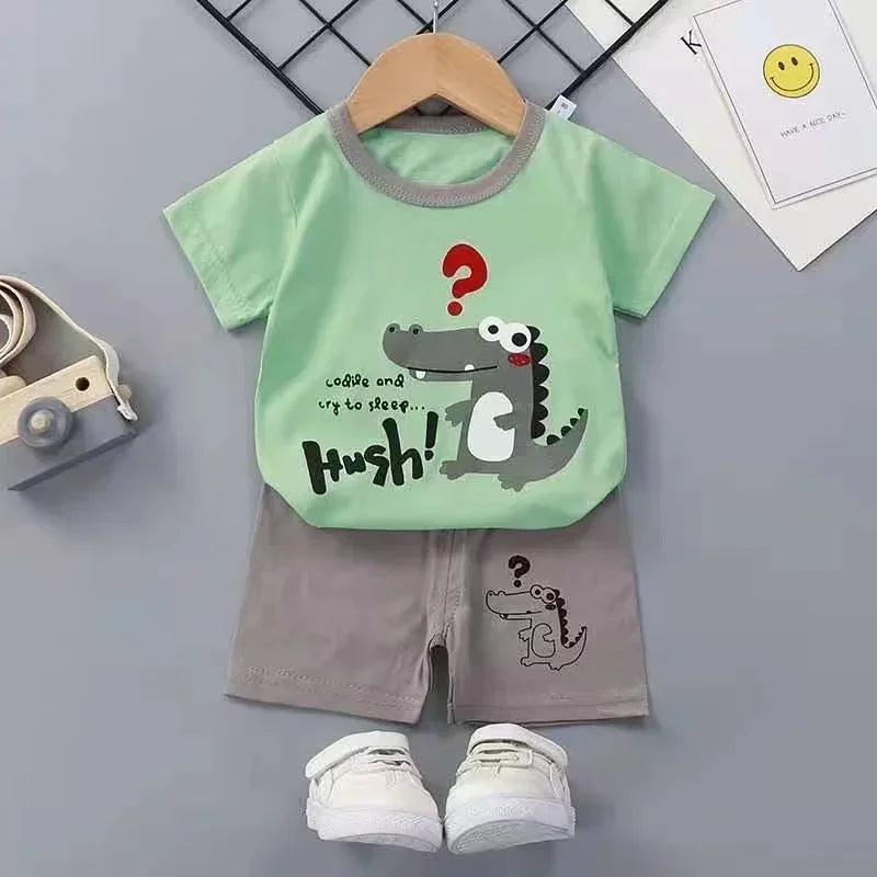 2PCS Children's Sets mother Kids Clothes Boys Girl T-shirt Shorts Summer Cotton Short sleeve Baby Children Clothing Toddler Suit Good Vibrations
