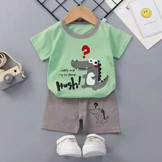 2PCS Children's Sets mother Kids Clothes Boys Girl T-shirt Shorts Summer Cotton Short sleeve Baby Children Clothing Toddler Suit Good Vibrations