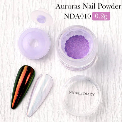 NICOLE DIARY Moonlight Mirror Nail Powder Aurora Silver Glitter Metallic Effect UV Gel Polish Pigment Chrome DIY Nail Decoration Good Vibrations