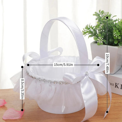 White Flower Girls Basket Simple Wedding Flower Basket  Bride Bridesmaid Hand Held Basket Wedding Ceremony Party Decorations Good Vibrations