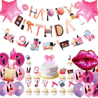 Spa Makeup Party Decorations Happy Birthday Banner Balloons Cake Topper for Girls Women Makeup Birthday Spa Party Decor Supplies Good Vibrations
