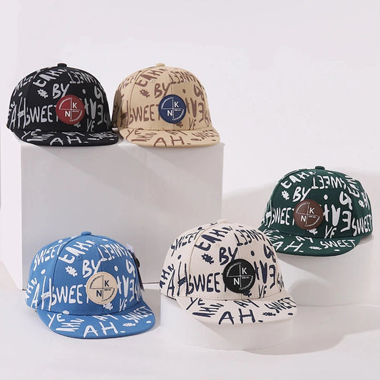 Children's Fashion Hats Spring And Autumn New Baby Graffiti English Flat Cap Kid's Hip-hop Baseball Caps Good Vibrations
