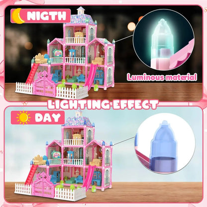 Luminous Doll House Dreamhouse for Girls Princess Playhouse Set with Dolls Furniture Accessories Pretend Play Birthday Gifts Good Vibrations