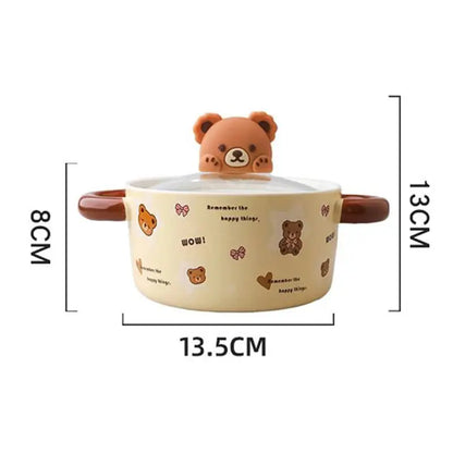Kawaii Bear Jumbo Ramen Bowl With Lid Kitchen Tableware Cute Japanese Ceramics Instant Noodles Fruit Salad Soup Bowl Gift 750ml Good Vibrations