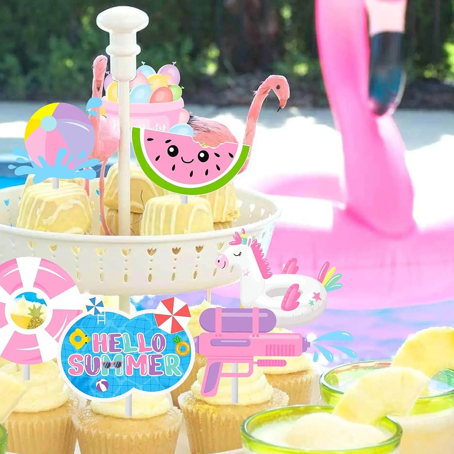 Summer Cupcake Toppers - Pool Party Decorations - Water Themed Birthday Cake Picks for Swimming Baby Shower Good Vibrations