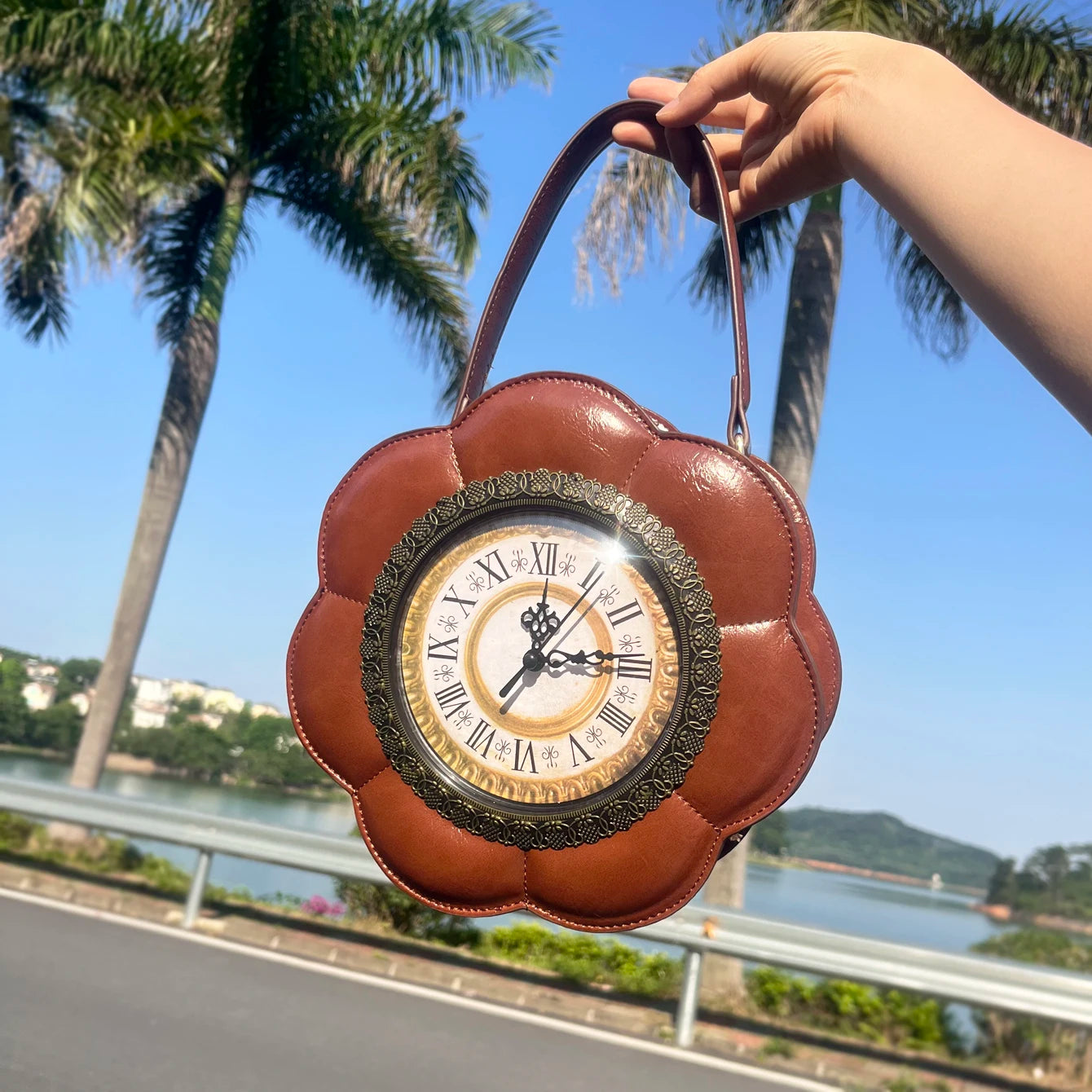 Designer Purses and Handbags Shoulder Bags funny clock-shaped bag funny Women's round bag Woman's bag High quality Good Vibrations