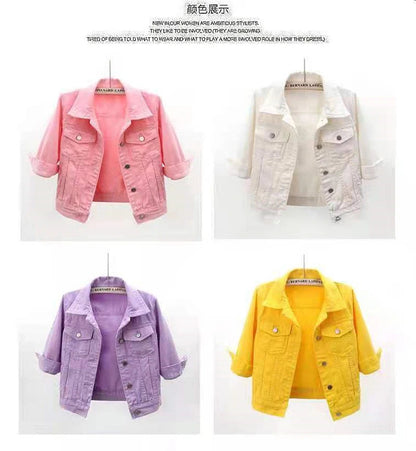 2024 New Women Spring Autumn Denim Jacket Tops Pink Color Solid Short Multicolor Feminino Three Quarter Sleeve Jean Jacket Good Vibrations