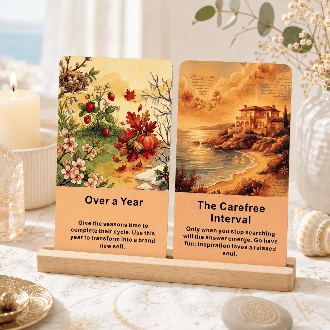 English Oracle Cards 54 Pieces Time and Cycle Divination, European Healing Meditation Spiritual Gift, Tarot Deck Good Vibrations