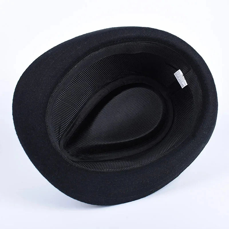 Classic Fedora Men's Hats 2025 Casual Short Sleeve Trilby Top Hat French England Elegant Ribbon Jazz Cap Fedoras Black Felt Hat Good Vibrations