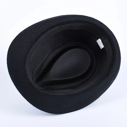 Classic Fedora Men's Hats 2025 Casual Short Sleeve Trilby Top Hat French England Elegant Ribbon Jazz Cap Fedoras Black Felt Hat Good Vibrations