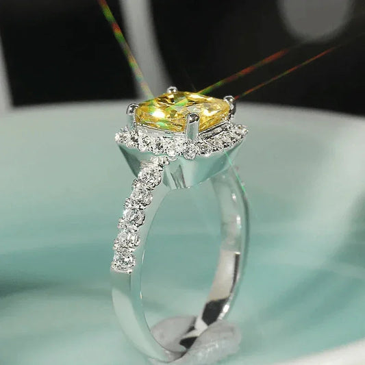 New Elegant Yellow Cubic Zirconia Women Rings Luxury Wedding Anniversary Party Lady's  Accessories Bright Fashion Jewelry Good Vibrations