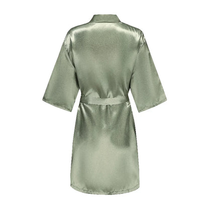 Grass Green Women's White Letter Bride Bridesmaid Short Satin Robes for Wedding Party Getting Ready Good Vibrations