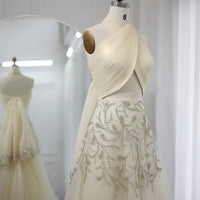 Sharon Said Saudi Arabic Beige Halter Evening Dresses for Wedding Dubai Crystal Long Formal Gowns Party Dress SS444 Customized Good Vibrations