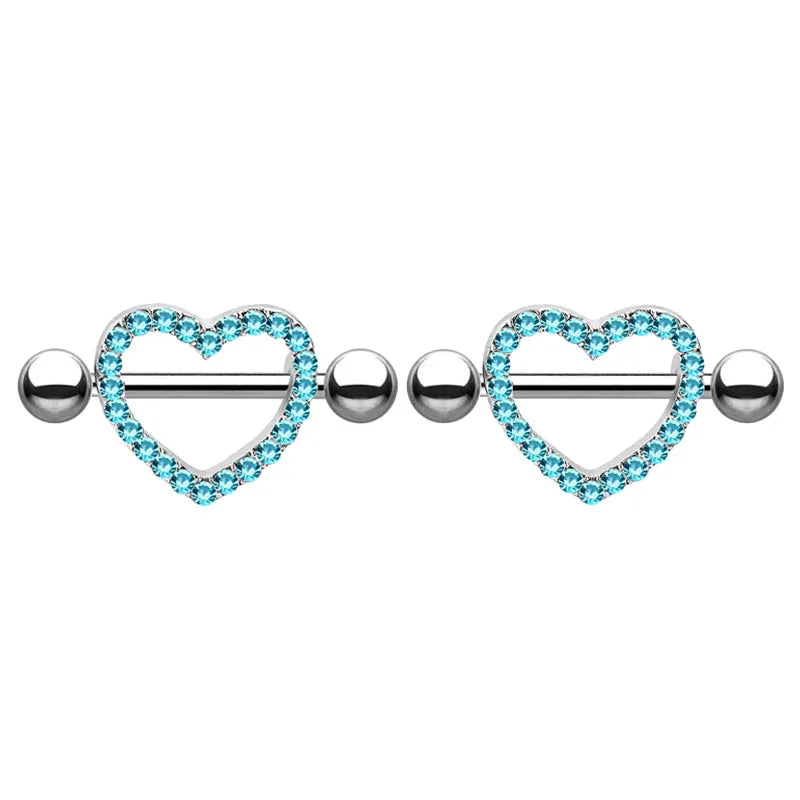 2pcs Both Sides Screwed Heart Nipple Ring for Women Girls 14G Stainless Blue Pink Zircon Sexy Nipple piercing nombril Nipple Bar Good Vibrations