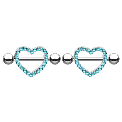 2pcs Both Sides Screwed Heart Nipple Ring for Women Girls 14G Stainless Blue Pink Zircon Sexy Nipple piercing nombril Nipple Bar Good Vibrations