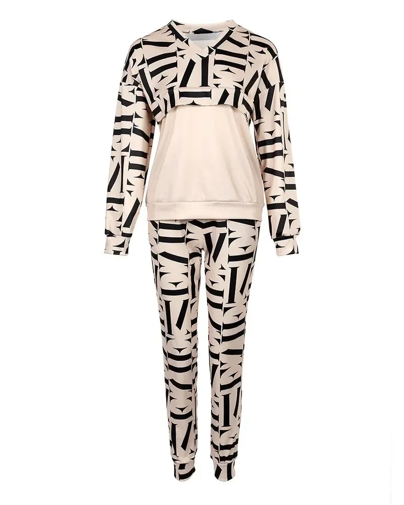 Pants Set Two Piece Sets Women Tracksuit Letter Print Vintage Boho Shirt Autumn Holiday Streetwear Y2k Jogging Ensemble 2 Pièces Good Vibrations