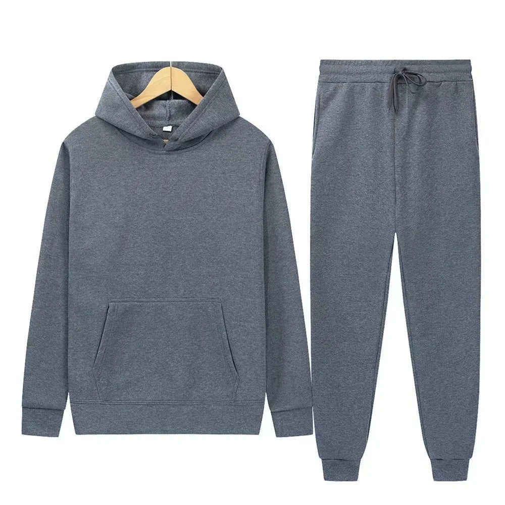 Men's Autumn and Winter New Solid Color Hoodie+pants Two-piece Set Fashionable Casual Sports Set Size S-3XL Good Vibrations