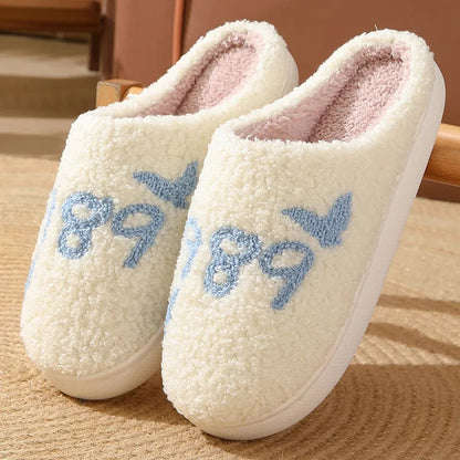 Women's Lovely Pretty Bow Flowers Slippers Men Cartoon Soft Warm Sandals Females Cute Plush Cotton Flat Slides For Autumn Winter Good Vibrations