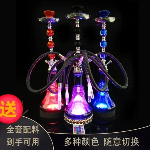 Bar KTV large smoke fruit flavor hookah set with colorful lights.