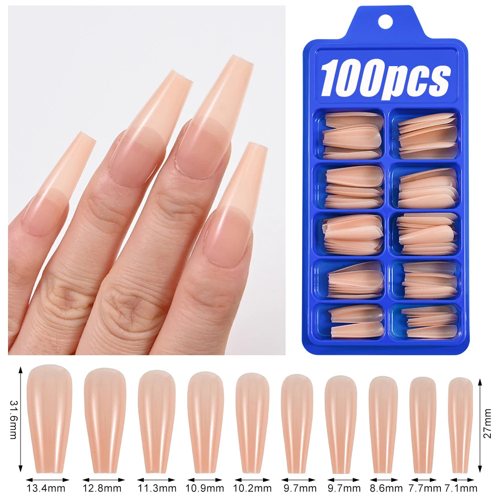 100Pcs Light Pink Press on Nails Short Medium Square Wearable Fake Nails Tips 10 sizes Full Cover False Nails Finger Decoration Good Vibrations