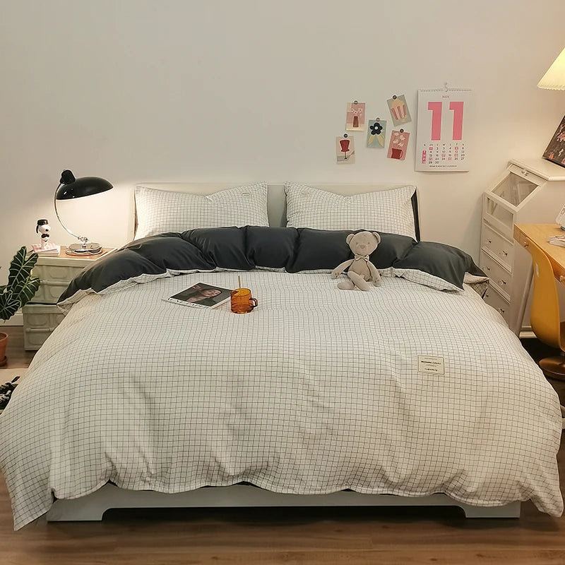 Checkerboard Bedding Comforter Set with Pillowcase bed sheet Single Full Size Bed Linen Duvet Cover Set Queen/King Double Single Good Vibrations