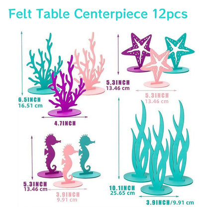 12Pcs Mermaid Felt Table Centerpiece, Mermaid Cake Toppers, Baby Shower Decorations Supplies, Little Mermaid Birthday Decoration Good Vibrations