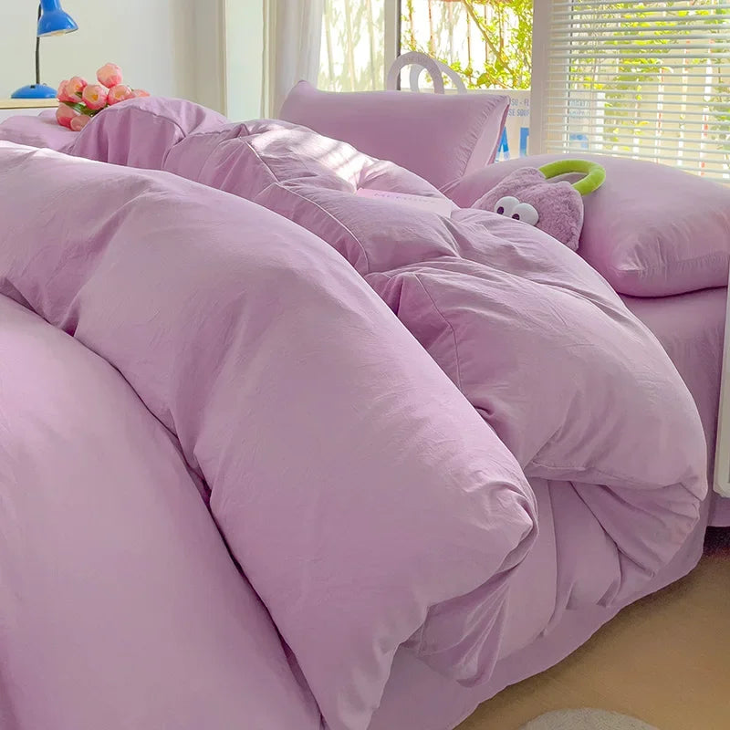 Solid Cotton Bedding Set For Boys with Sheet Duvet Cover Pillowcase Single Couple Bedsheet King Queen Double Twin Size Bed Linen Good Vibrations