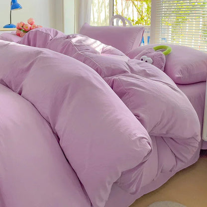 Solid Cotton Bedding Set For Boys with Sheet Duvet Cover Pillowcase Single Couple Bedsheet King Queen Double Twin Size Bed Linen Good Vibrations