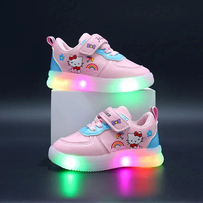 Sanrio LED Kids Shoes for Girls Cute Cartoon Hello Kitty Shoes Summer Girl Kawaii Shoes Soft Bottom Sneakers Casual Shoes Good Vibrations