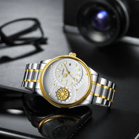 Fashion men watches simple circular dial with rotating turntable luminous calendar stainless steel strap suitable for daily life Good Vibrations