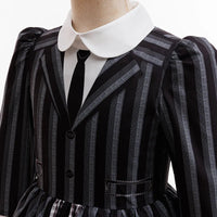 Halloween Gothic Style Costume Dress for Girls Wensday 2 Cosplay Striped School Uniform Party Ball Gown Kids Vestidos Good Vibrations